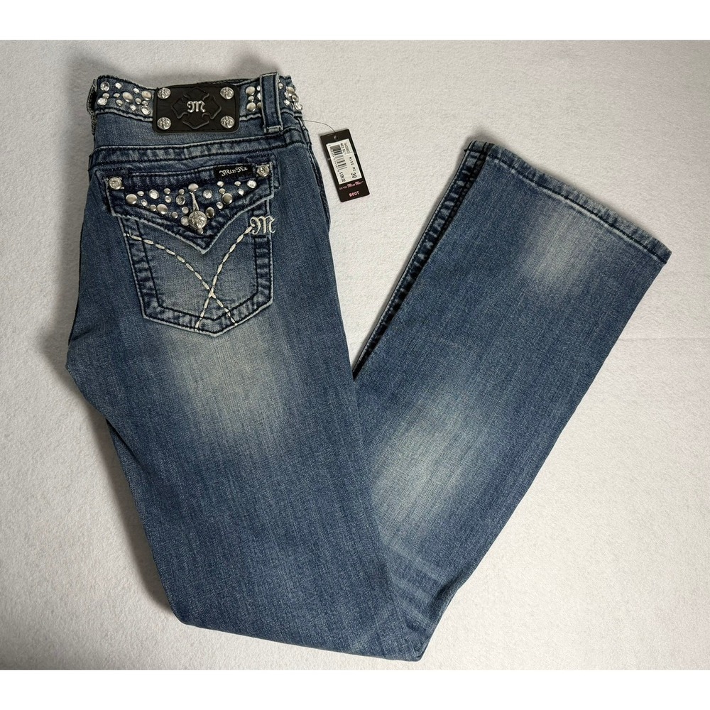 Miss Me Bootcut Jeans Rhinestone Studded Embellished Blue Denim‎ NWT 30x34